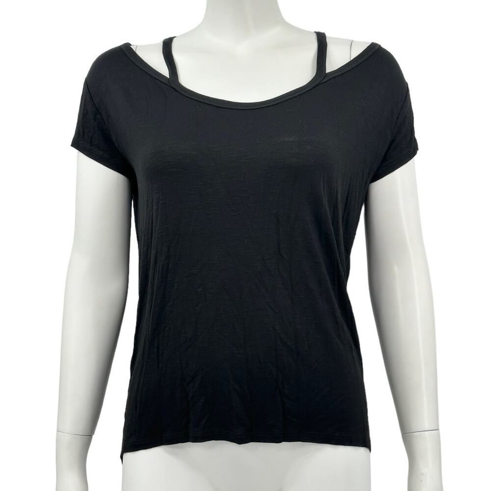 White House Black Market Top Womens XS Black Cutouts Stretch Casual Minimalist